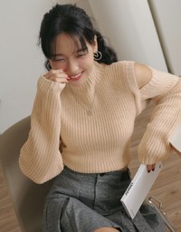 Stand Collar Notched Knitted Sweater