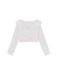 French Collar Crossover Crop Blouse