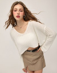 V Neck Sheer Knitted Top