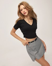 Textured Side Slit Suit Pants Skirt