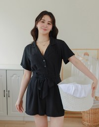 Rayon Lapel Jumpsuit