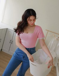 Square Neck Stitched Knit Top