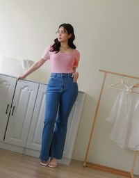 Square Neck Stitched Knit Top