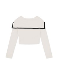 Turnover Collar Contrast Colour Ribbed Top