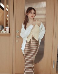Vintage Knitted Striped Long Skirts