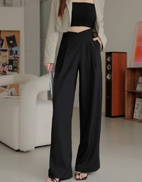 High Waist Crossover Pleated Wide-Leg Pants