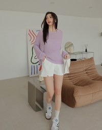 Pastel Color Correction Round Neck Knitted Top