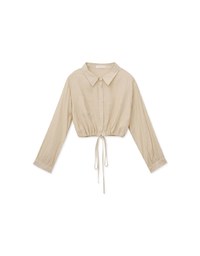 Sheer Drawstring Open Collar Blouse