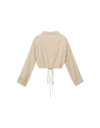 Sheer Drawstring Open Collar Blouse