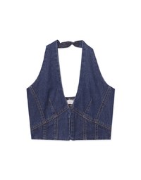 Deep V Neck Halter Jeans Denim Vest