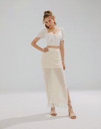 Sheer Lace Tie Back Puff Sleeve Top