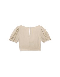 Sheer Lace Tie Back Puff Sleeve Top