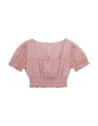 Square Neck Sheer Puff Sleeve Top