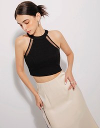 Sheer Mesh Patchwork Halter Top