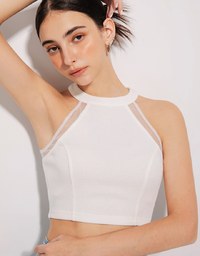 Sheer Mesh Patchwork Halter Top