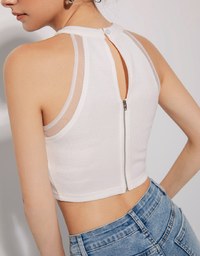 Sheer Mesh Patchwork Halter Top