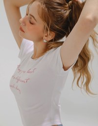 Alphabet Pearl Embellished Round Neck Tee Top