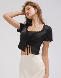 Romantic Lace Satin Tie Top