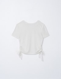 Ribbed Side Tie Crew Neck Top