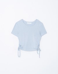 Ribbed Side Tie Crew Neck Top