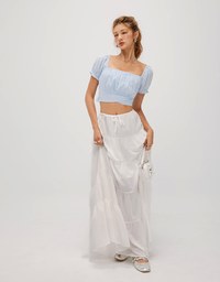 Square Neck Ruffle Sleeve Tie Top