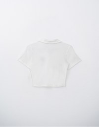 Cropped Polo Top With Embroidered Letter