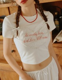 Lace Trim Heart Letter Tee