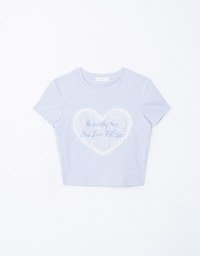 Lace Trim Heart Letter Tee