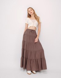 Textured Drawstring Tiered Long Skirt