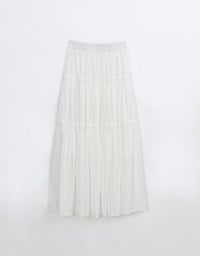 High Waist Plain Ruffled Hem Maxi Skirt