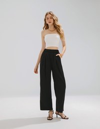 Simple Plain High Waisted Pants Culottes