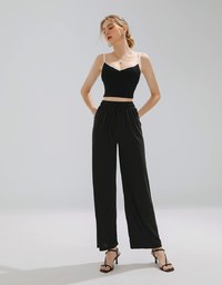 Comfortable Drape Drawstring High Waisted Pants Culottes