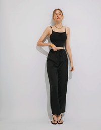 Simple Plain Drawstring High Waisted Pants Culottes