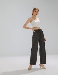 Simple Plain Drawstring High Waisted Pants Culottes