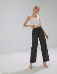 Simple Plain Drawstring High Waisted Pants Culottes