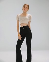 Double Button Jeans Denim Flare Pants