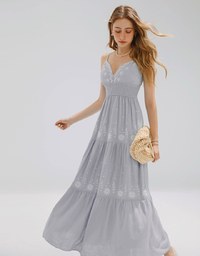 Bohemian Boho Style Embroidered Tiered Maxi Dress