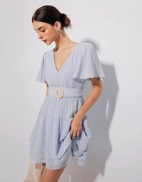 Layered Sheer Chiffon Mini Dress (With Belt)