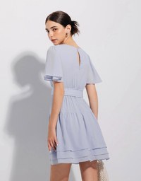 Layered Sheer Chiffon Mini Dress (With Belt)