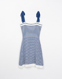 French Striped Knit Tie Mini Dress