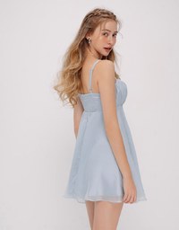 French Ruched Sheer Thin Strap Mini Dress