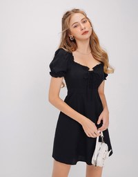 Corset Style Lace Up Puff Sleeve Mini Dress With High Waist