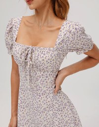 French Floral Tie Mini Dress