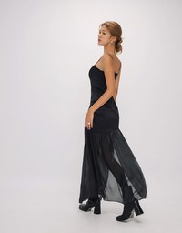 Glossy Satin Splice Cami Padded Maxi Dress