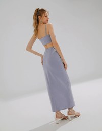 Sexy Hollow Slit Spaghetti Strap Padded Maxi Dress