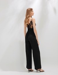 French Style Eyeleash Embroidered Padded Jumpsuit