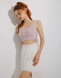 Square Neck Side Tie Knit Tank Top