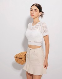 Lace Up Back Hole Knit Top