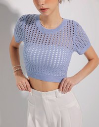 Lace Up Back Hole Knit Top