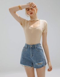 U Neck Halter Hollow Out Knit Top